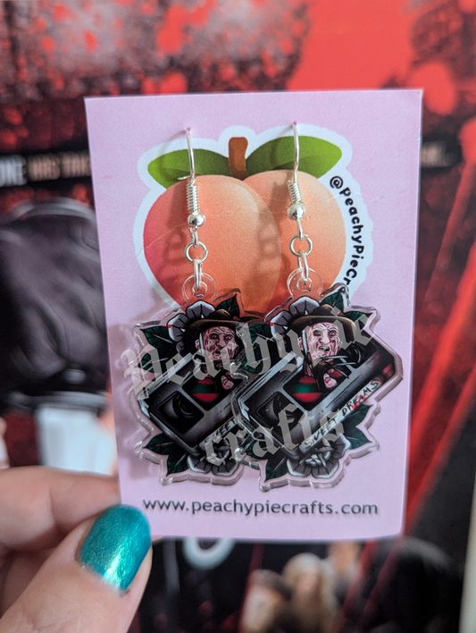 Freddy horror tape earrings